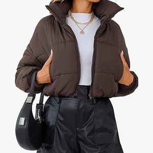 Brown puffer crop jacket from Amazon